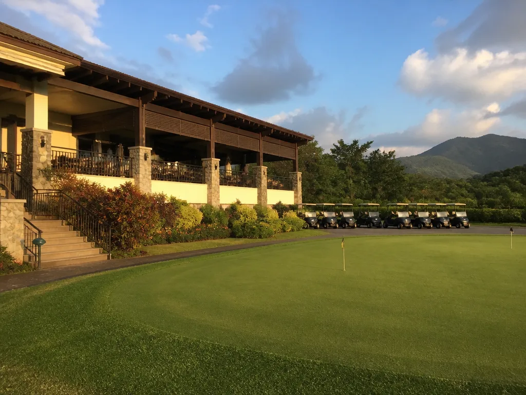 Tree-lined championship parkland fairway with elevated green