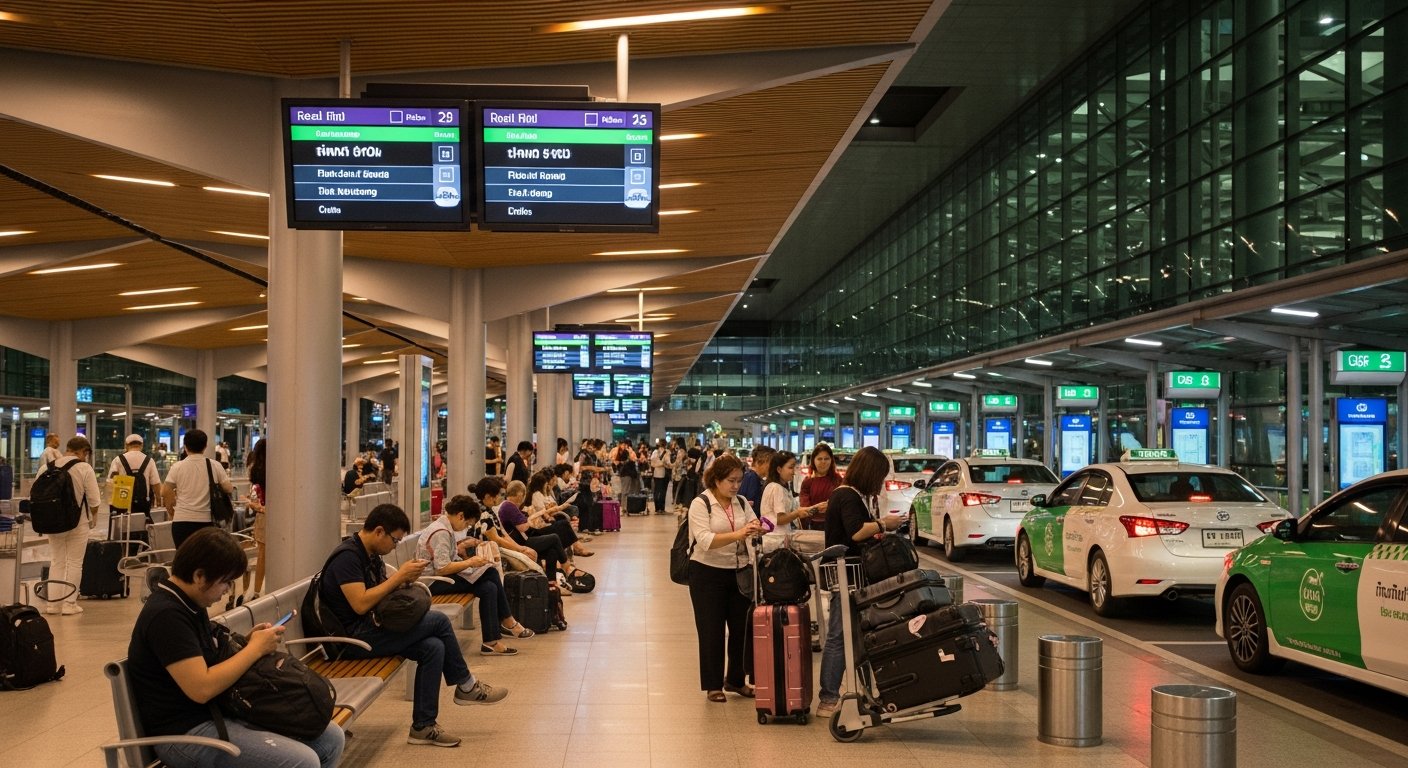 Suvarnabhumi airport arrivals hall ground transport signage