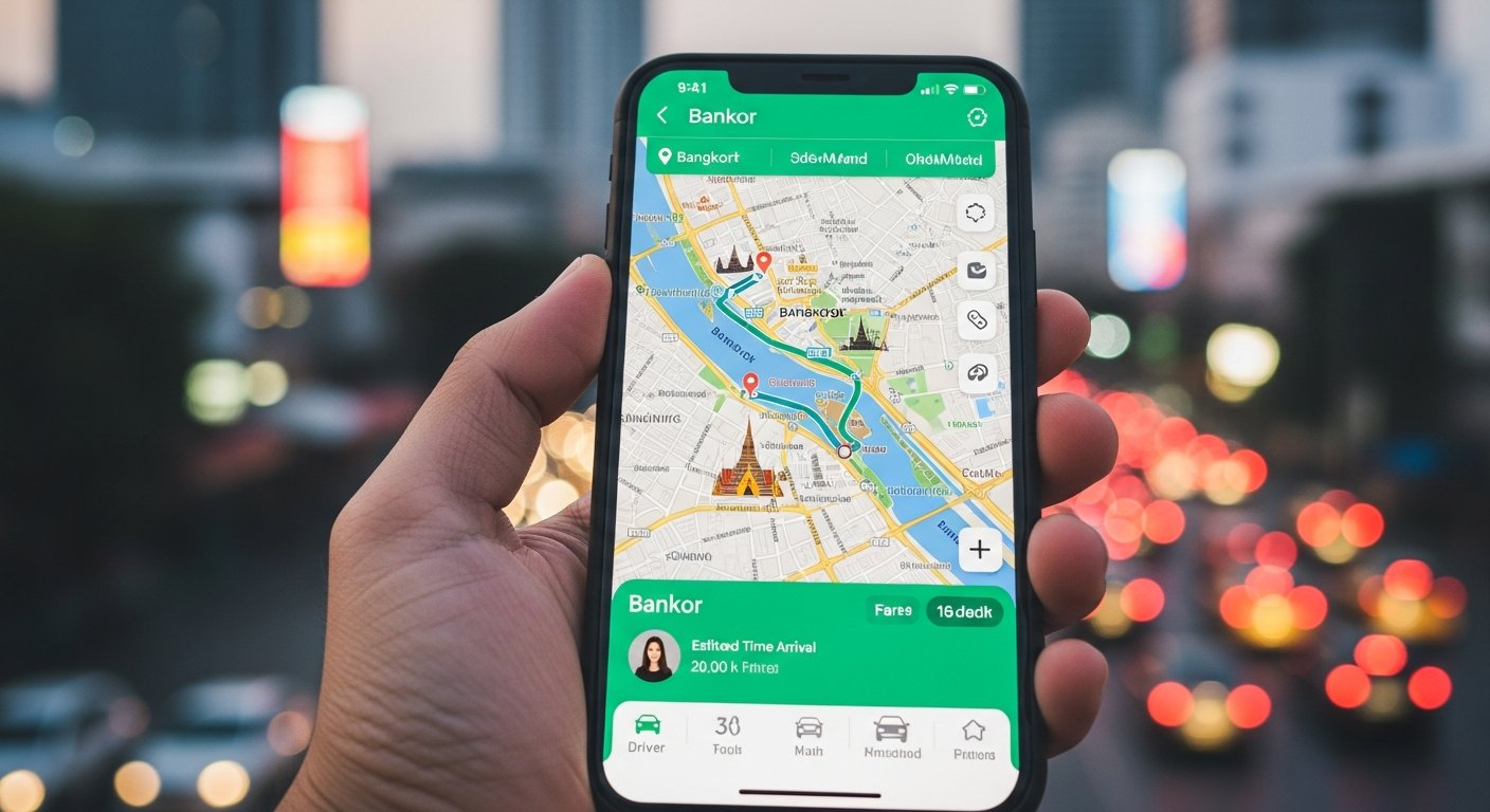 방콕 거리에서 차량호출 앱으로 배차 잡는 모습