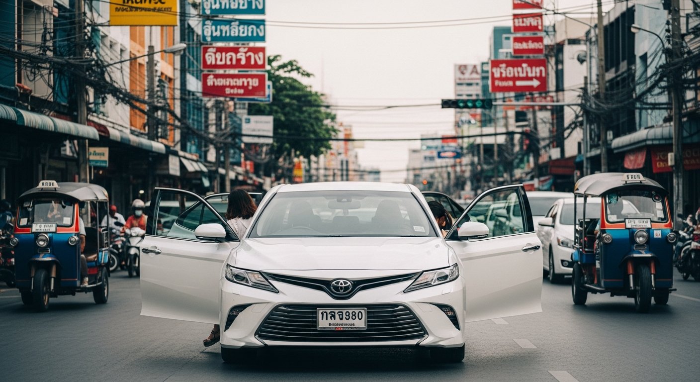Bangkok Grab car waiting at pickup