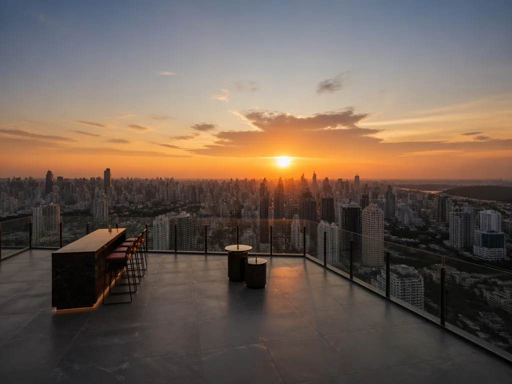 Cielo Sky Bar open rooftop at sunset on Sukhumvit 39
