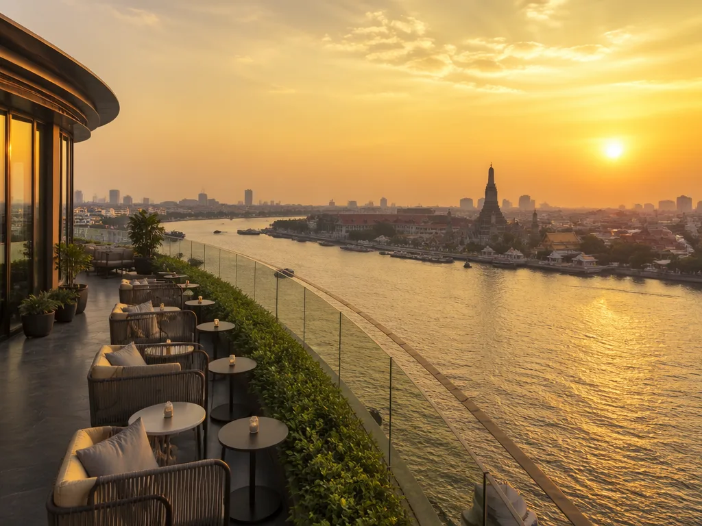 360 Rooftop Bar at Millennium Hilton Thonburi with Wat Arun and river view