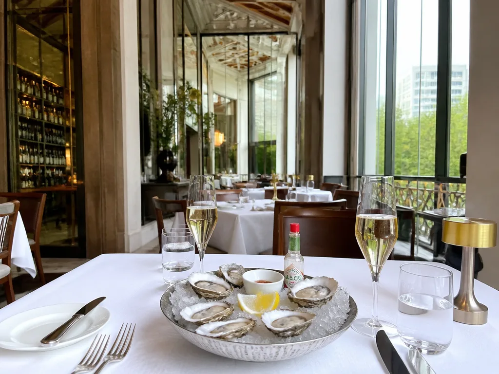 St Regis VIU Bangkok champagne brunch table with oysters and high ceilings