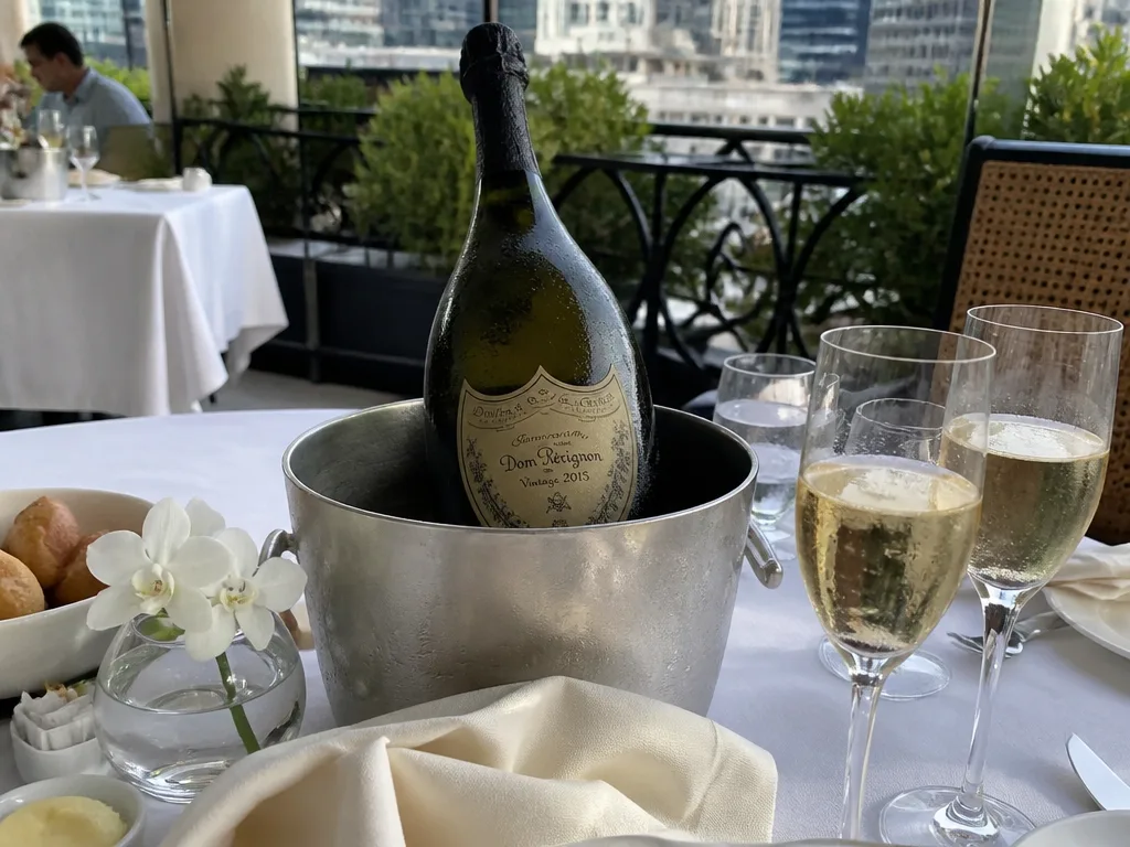 Dusit Thani Pavilion brunch table set with Dom Perignon champagne ice bucket Bangkok