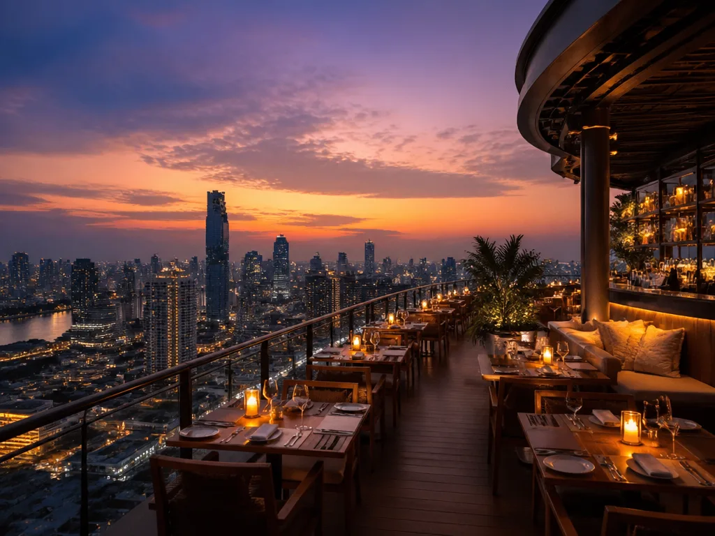 Rosewood Bangkok wai tower at night with illuminated facade