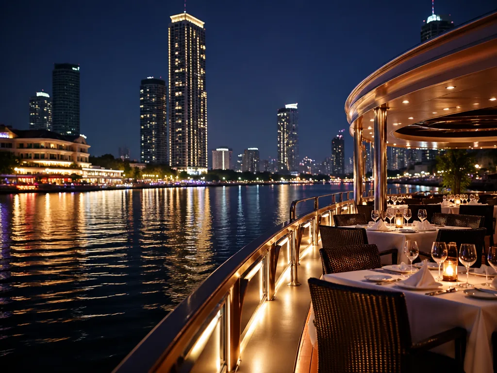 Vertigo rooftop bar Banyan Tree Bangkok with city skyline at dusk