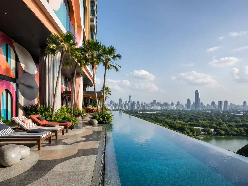SO Bangkok design hotel rooftop pool over Lumphini Park