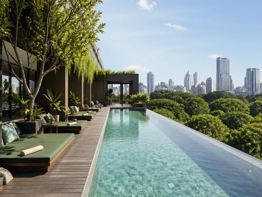 Kimpton Maa-Lai Bangkok rooftop pool over Lumphini Park canopy