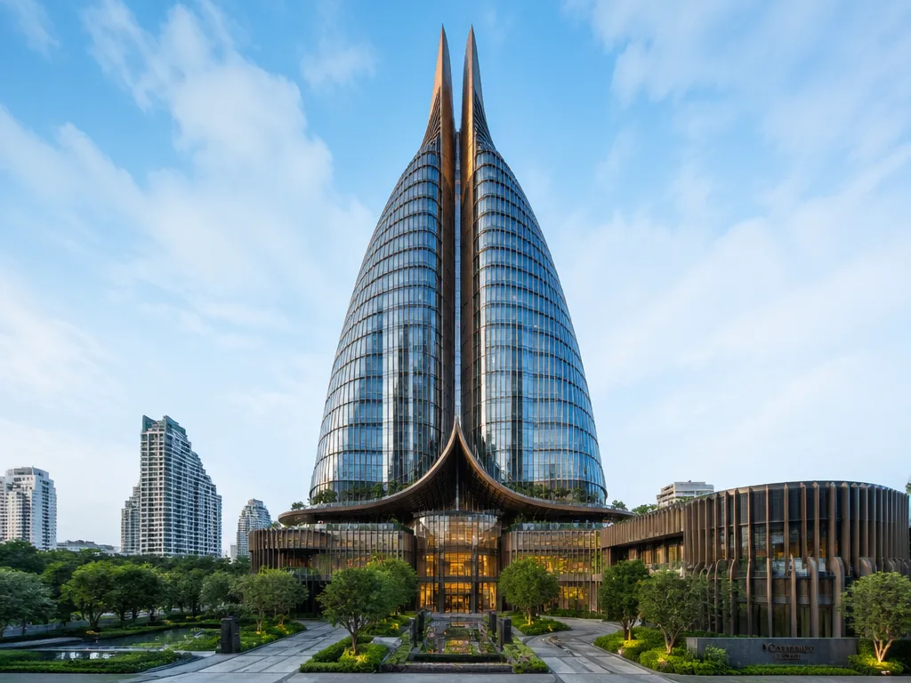 Rosewood Bangkok wai-shaped tower with Thai-modern facade