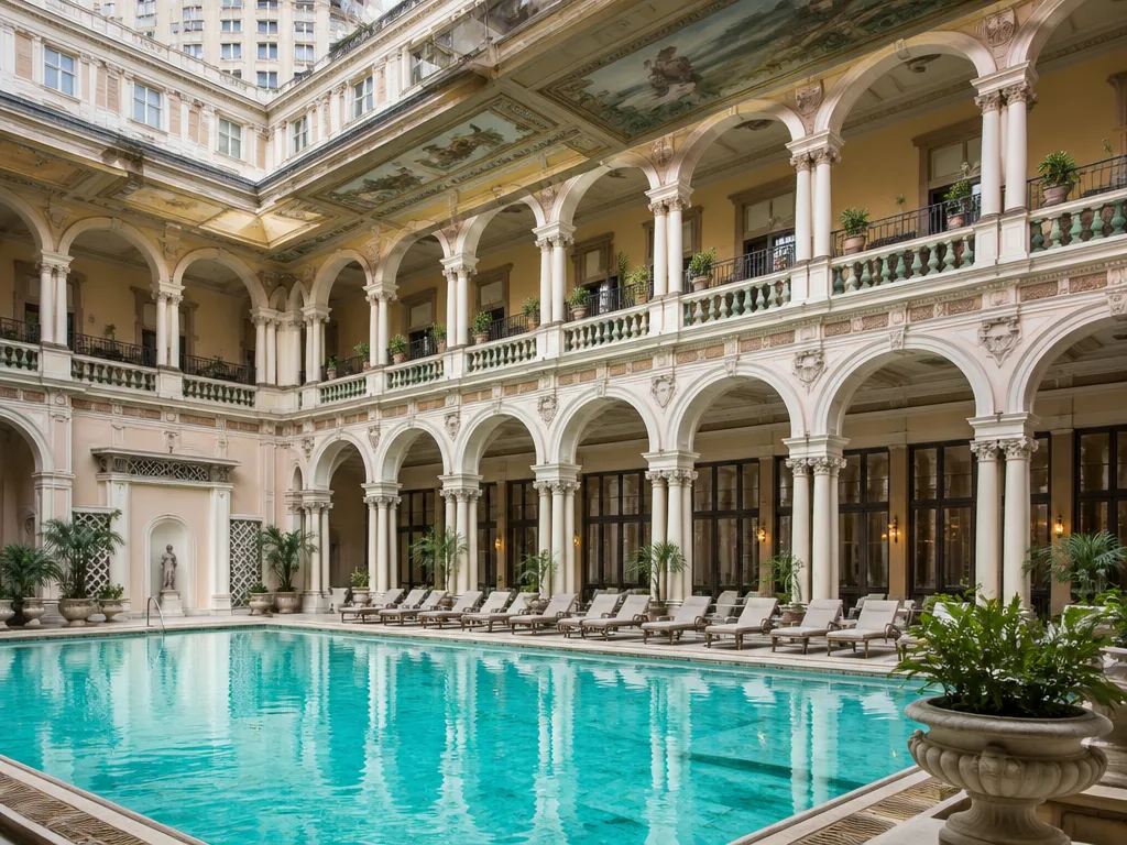 Anantara Siam Bangkok pool courtyard with Italianate colonnades