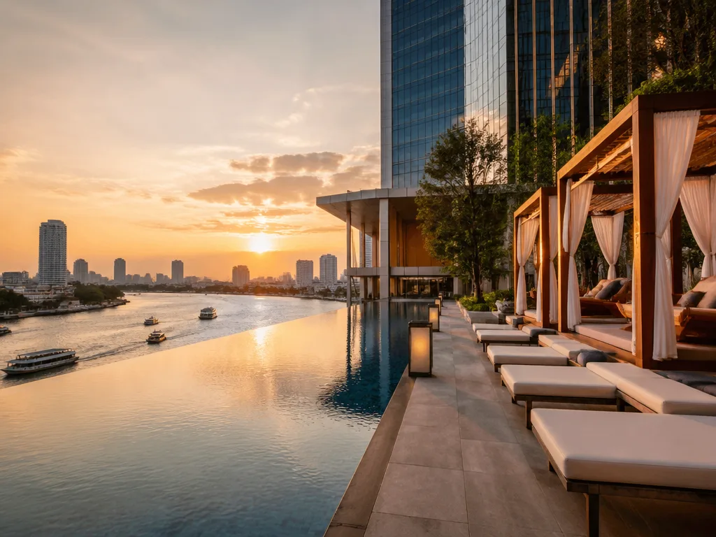 Capella Bangkok riverside infinity pool with private cabanas