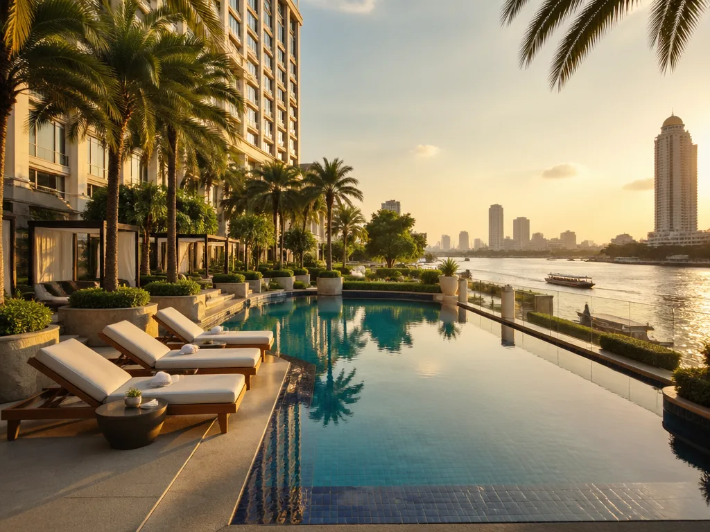 Shangri-La Bangkok riverside pool deck and waterfront frontage