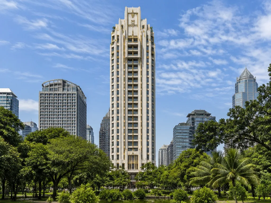 Waldorf Astoria Bangkok slim tower above Lumphini Park