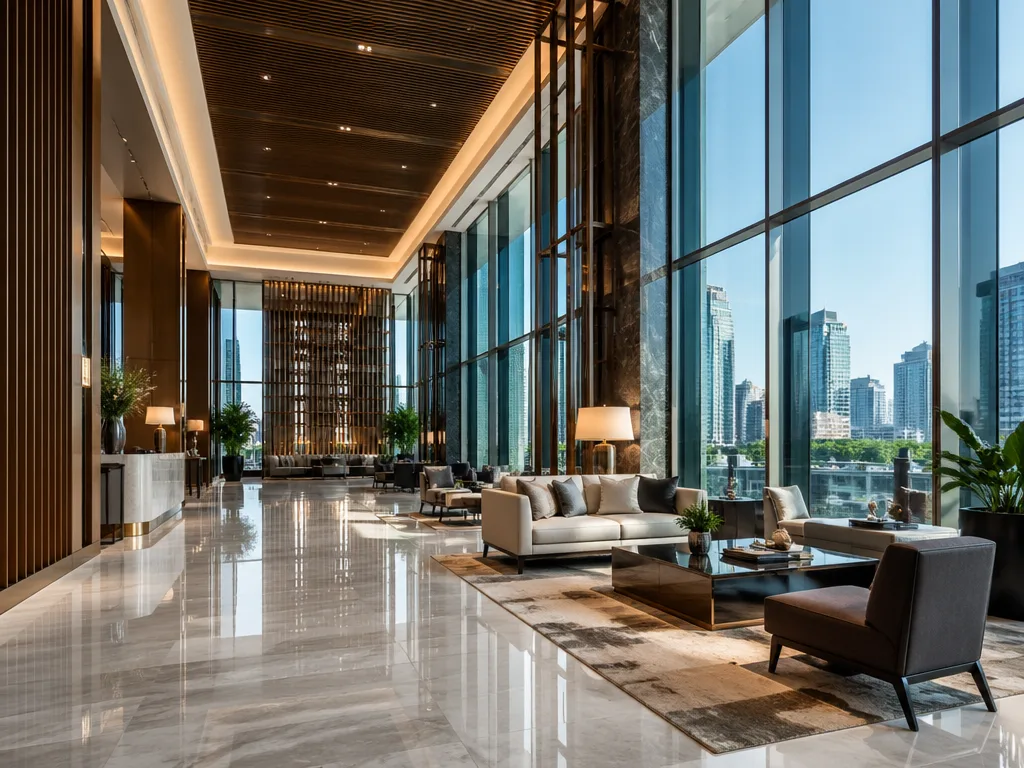 Park Hyatt Bangkok contemporary lobby with floor-to-ceiling windows