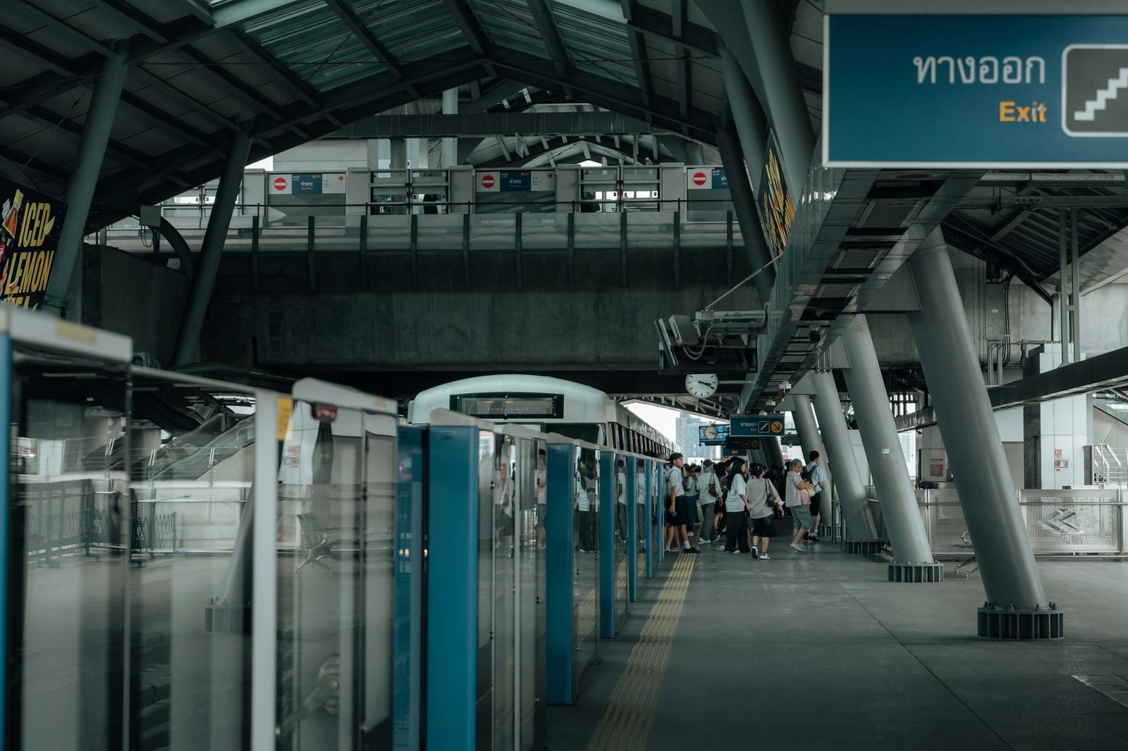 Bangkok MRT train arriving at an underground station