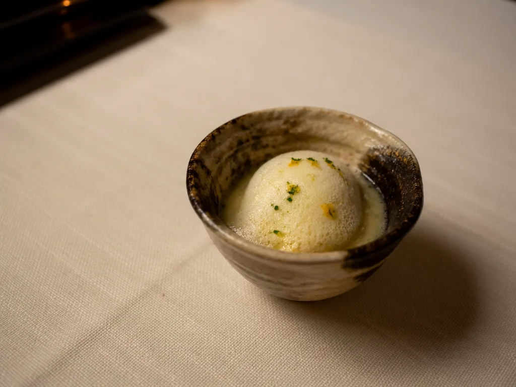 Kaiseki-style amuse bouche in ceramic bowl Bangkok