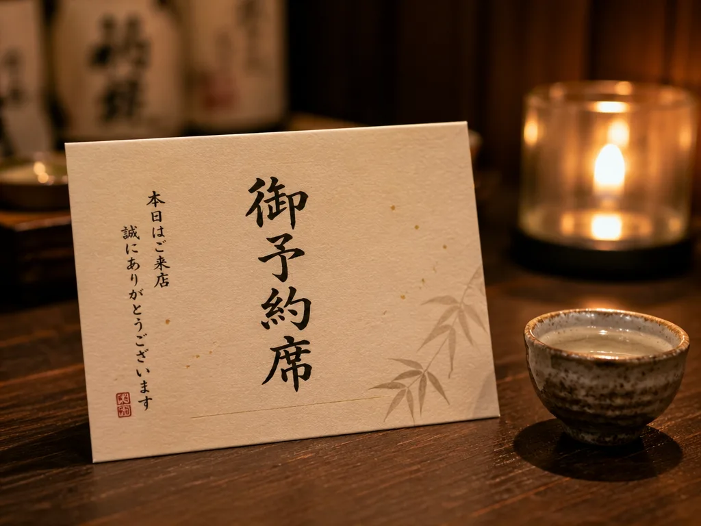 Omakase reservation card with Japanese calligraphy