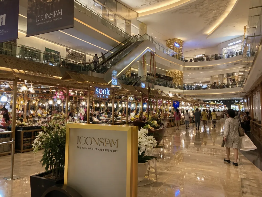 ICONSIAM mall interior atrium during rainy afternoon Bangkok