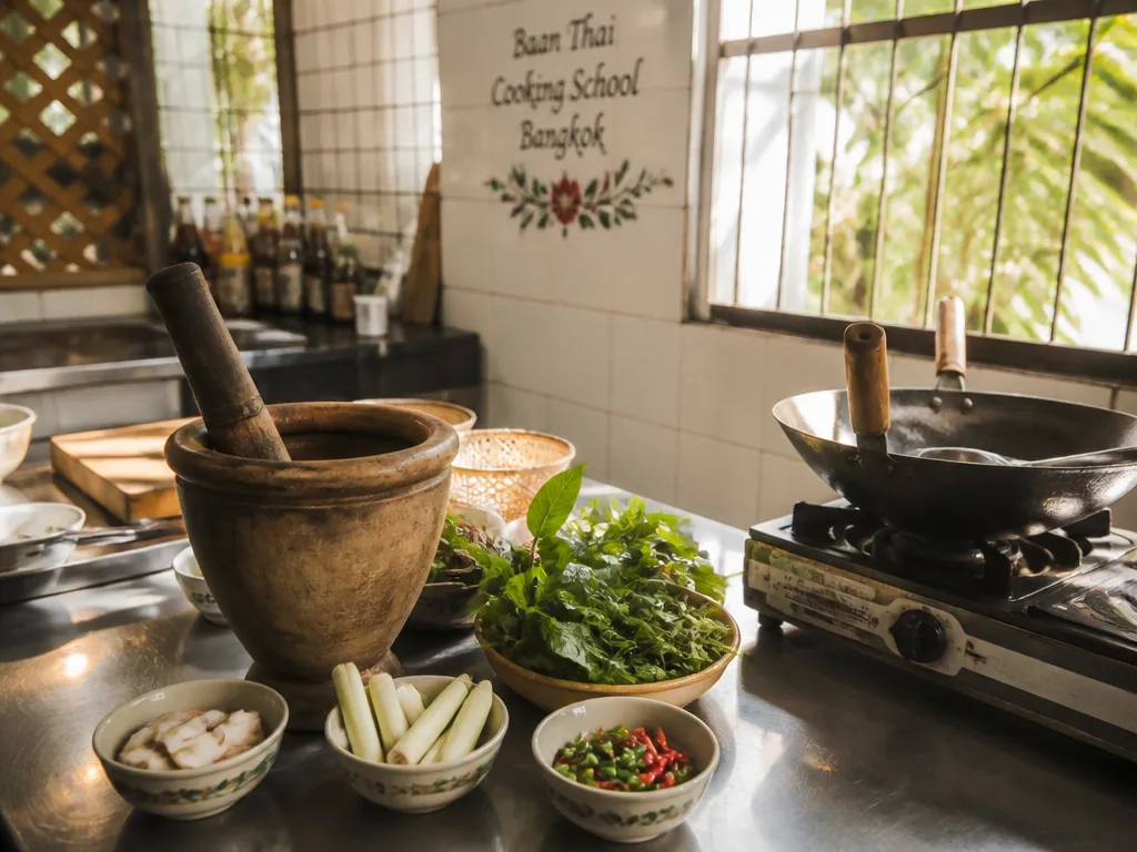 Bangkok spa treatment room with herbal compress and oils