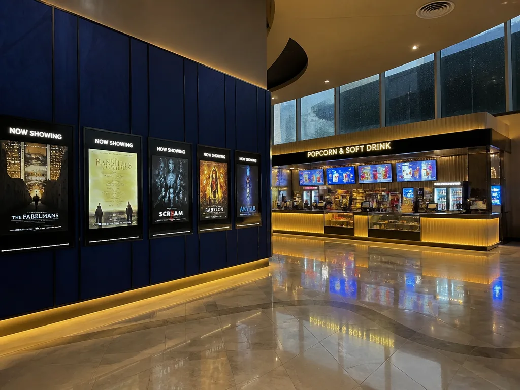 Bangkok cinema lobby Paragon Cineplex during rainy evening