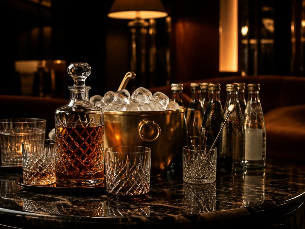 Bottle service table with cocktails and ice bucket at a club
