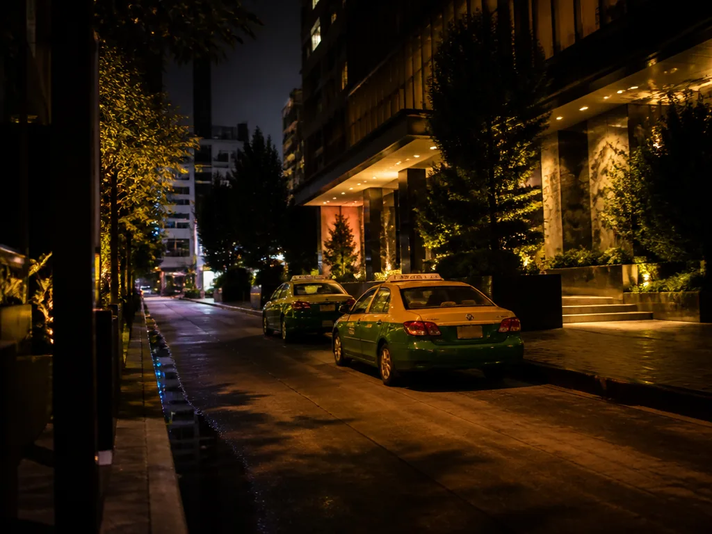 Sukhumvit Bangkok nightlife street at night with warm lights