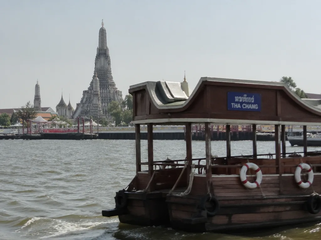 Cross-river ferry approaching Wat Arun pier on Chao Phraya
