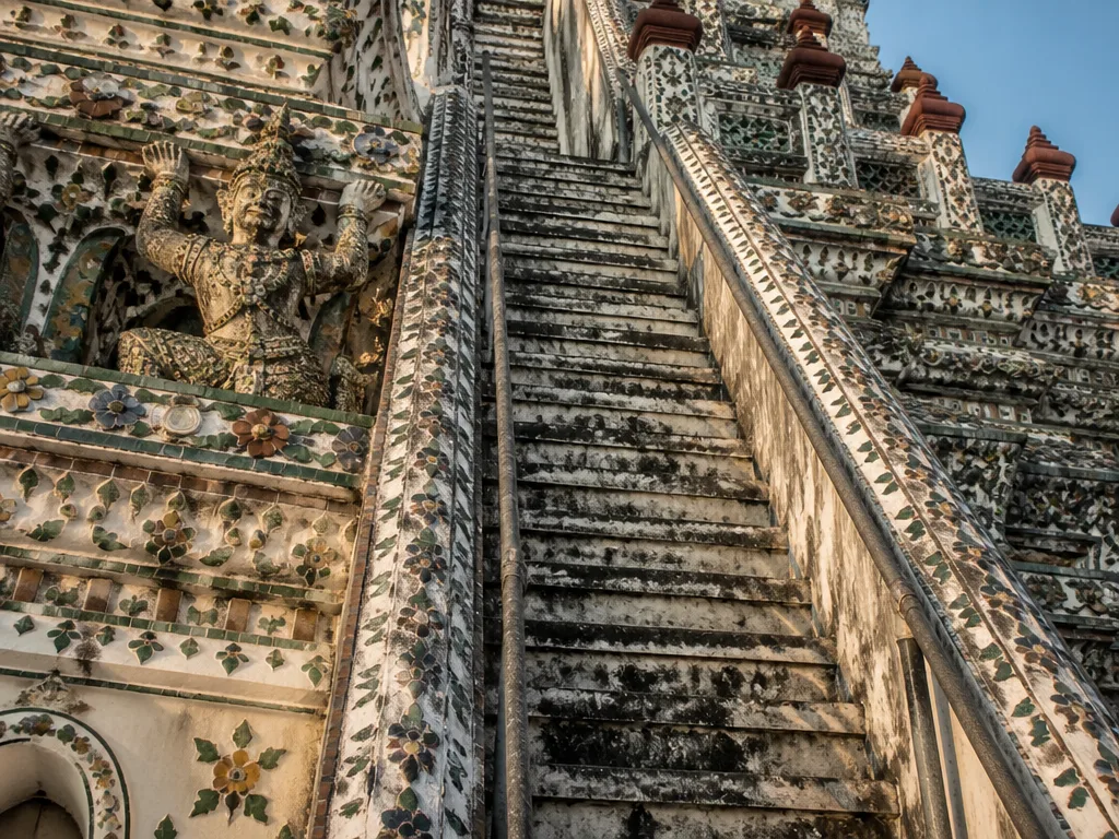 Wat Arun steep stone staircase leading up to upper terrace