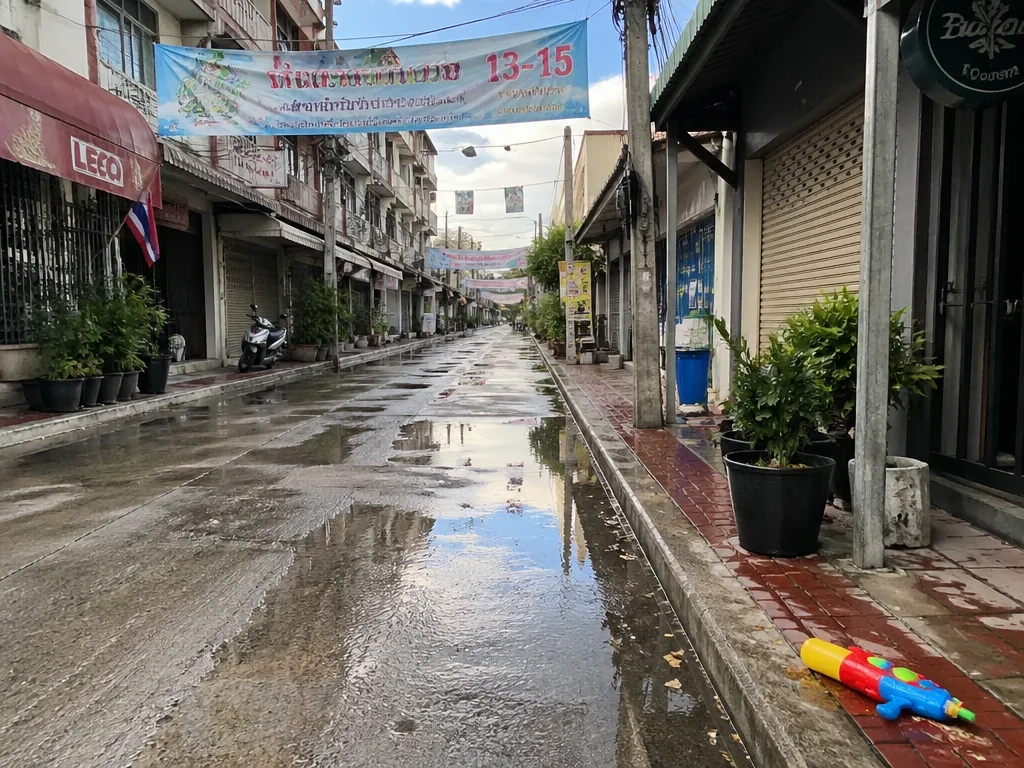 泼水节后曼谷街道清晨空旷的风景