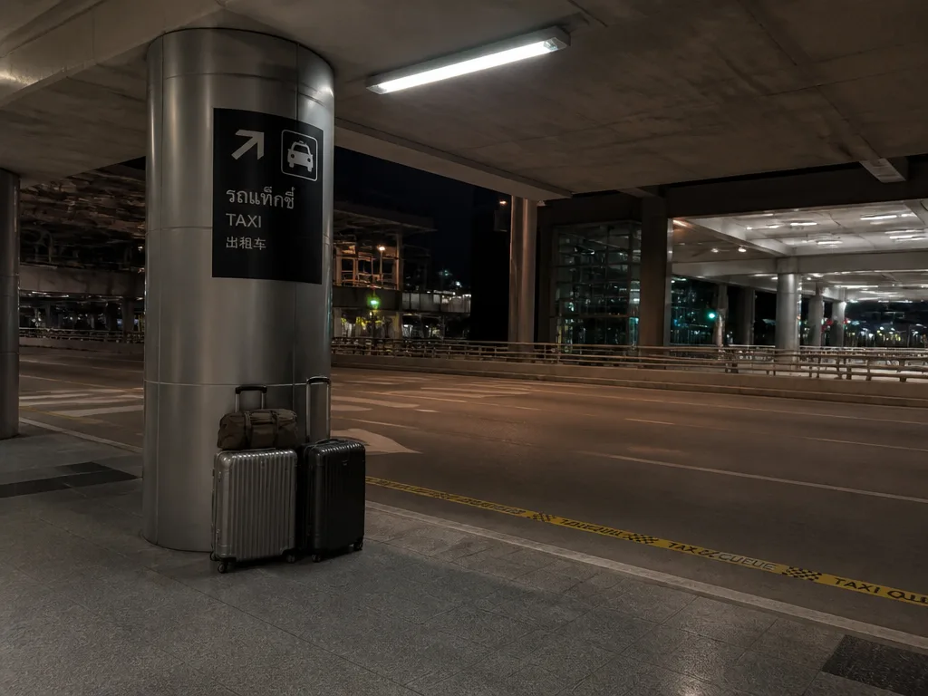 素万那普机场夜间地面交通接客车道