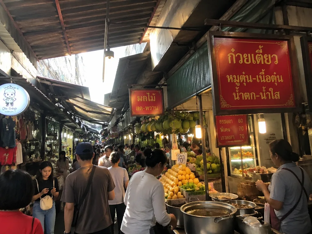 Chatuchak weekend market food alley packed with stalls
