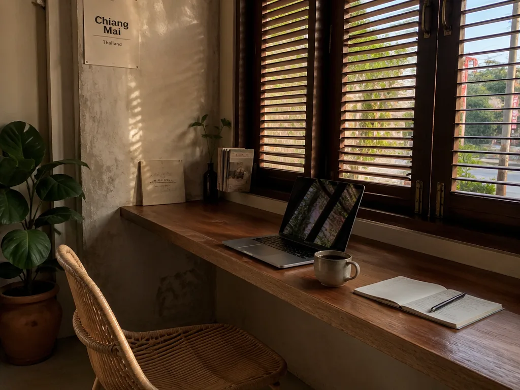 Chiang Mai coworking cafe laptop window seat