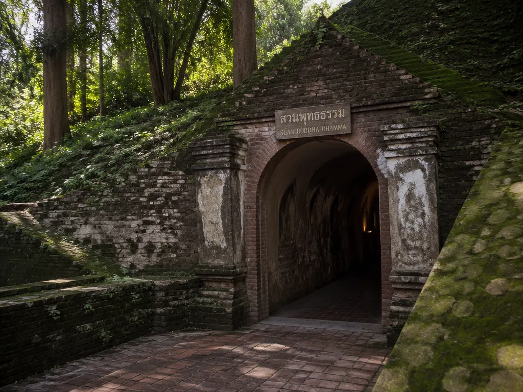 Wat Umong forest tunnel temple ancient mossy entrance