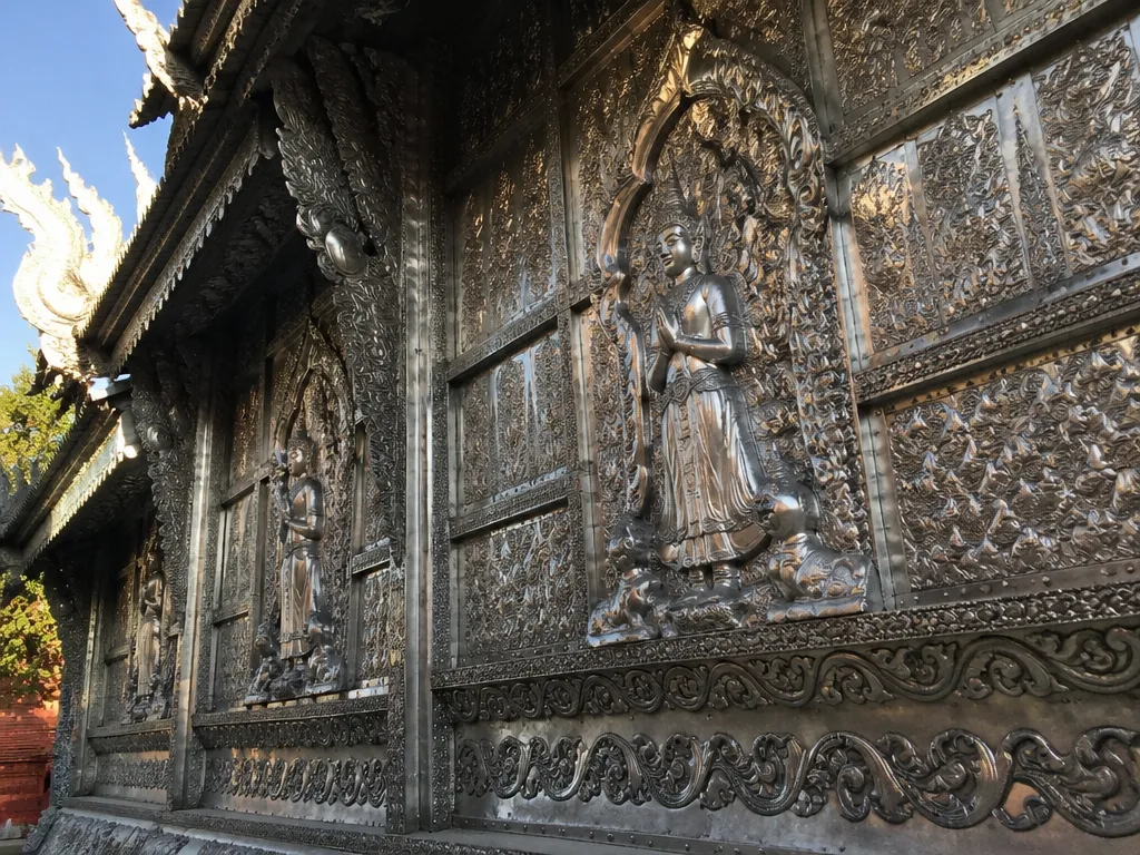 Wat Sri Suphan silver hammered ordination hall detail
