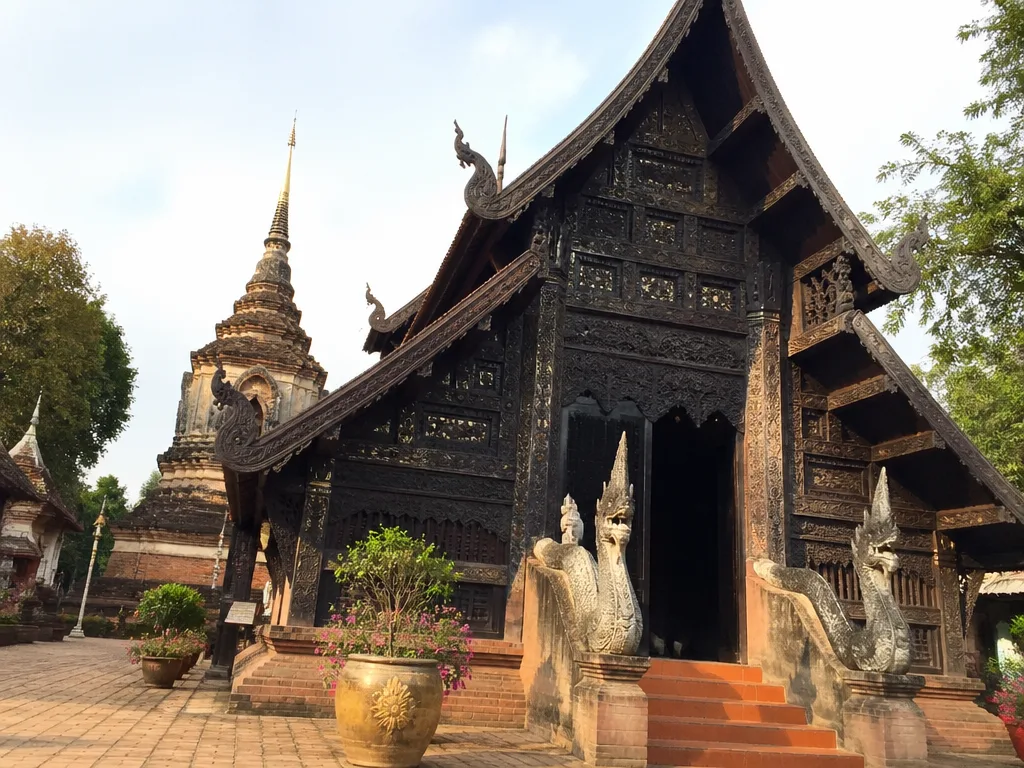 Wat Lok Molee Lanna wooden viharn carved gable detail