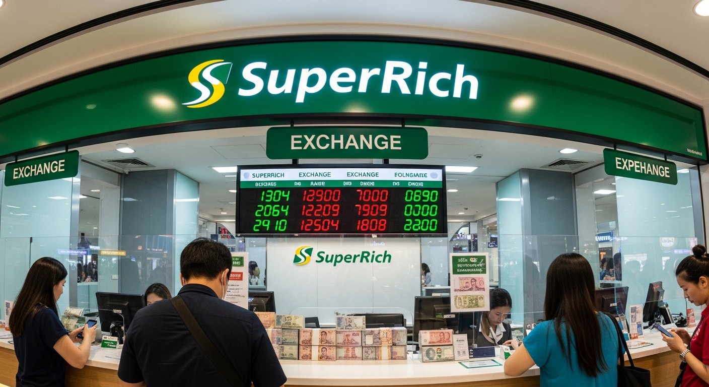 SuperRich currency exchange office interior with customer service counter in Bangkok