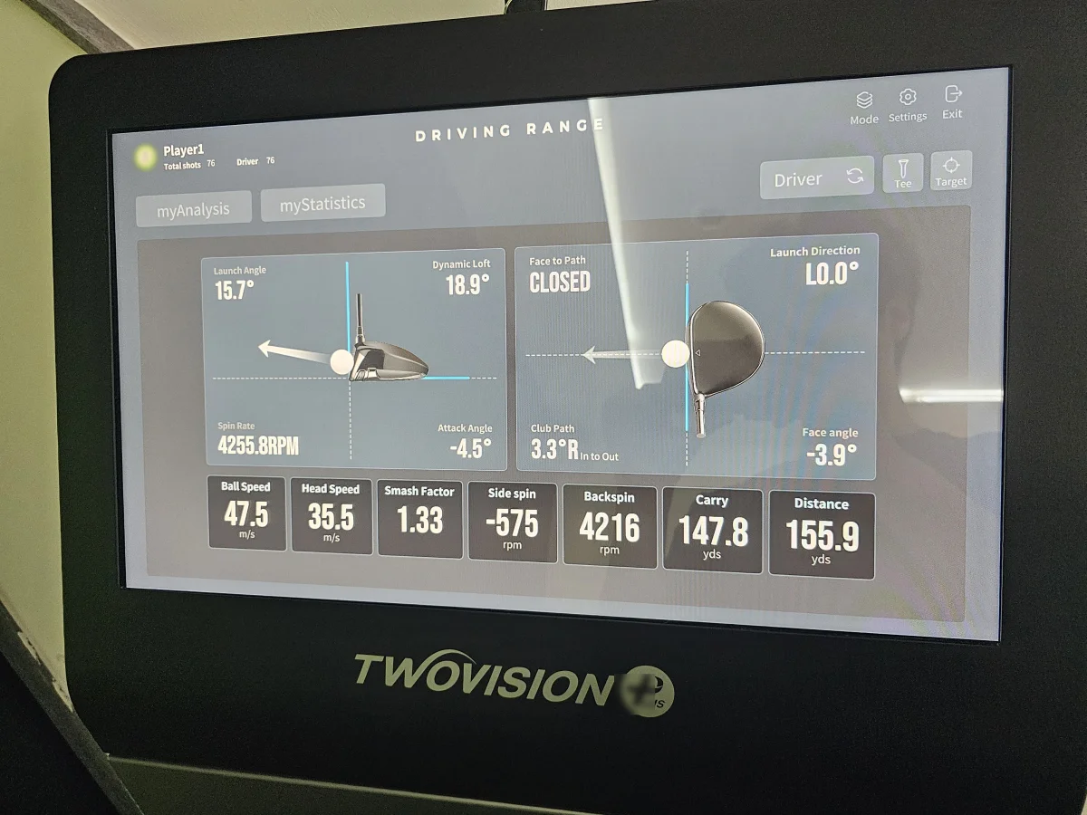 Screen golf swing analysis data on the display