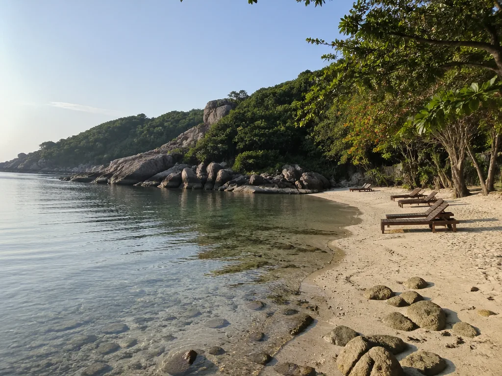 Quiet hidden cove with calm clear shallow water