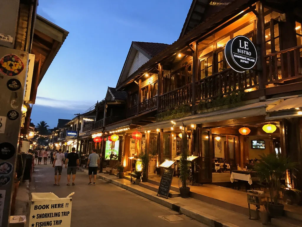 Bophut Fisherman village wooden street at dusk