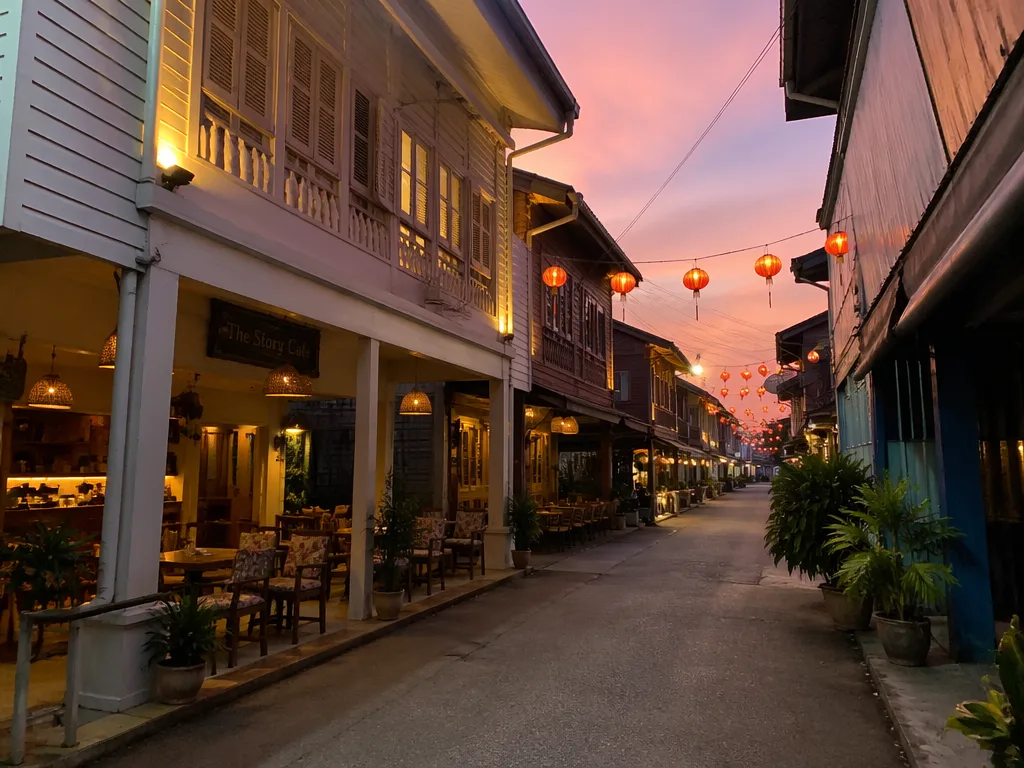 Fisherman's Village shophouse dining strip in Bophut at early evening