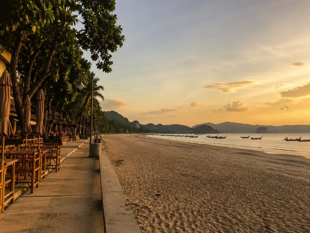 Ao Nang Beach promenade longtail boats town strip