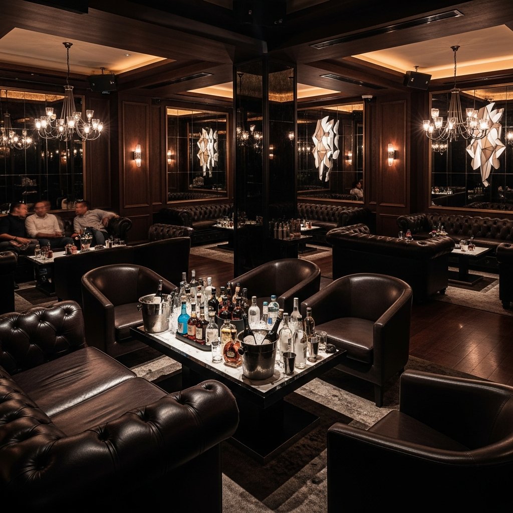 Upscale lounge with ambient lighting and cocktails