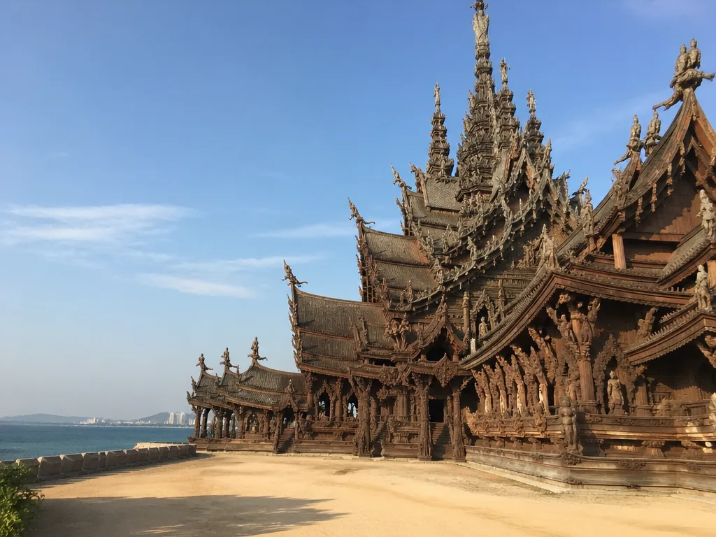Sanctuary of Truth carved wooden temple exterior detail
