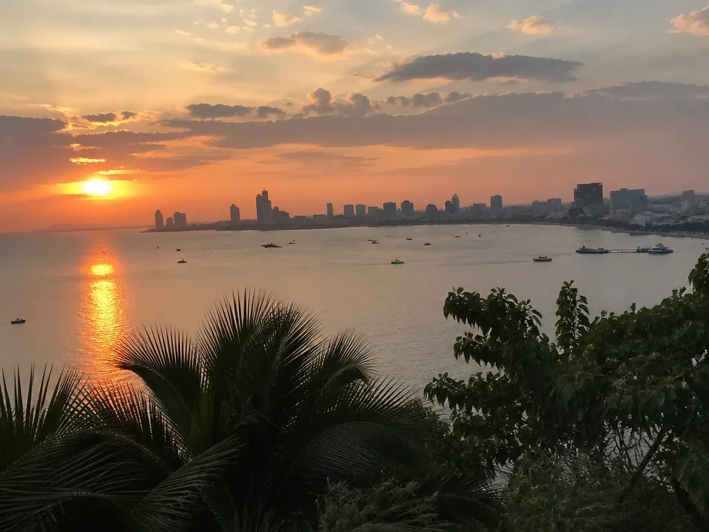 Pattaya bay viewpoint sunset from Pratumnak hill