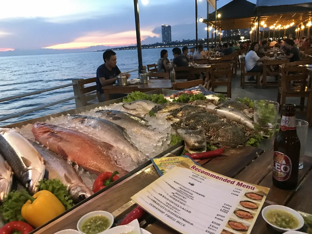 Naklua seafood restaurant tables on the water