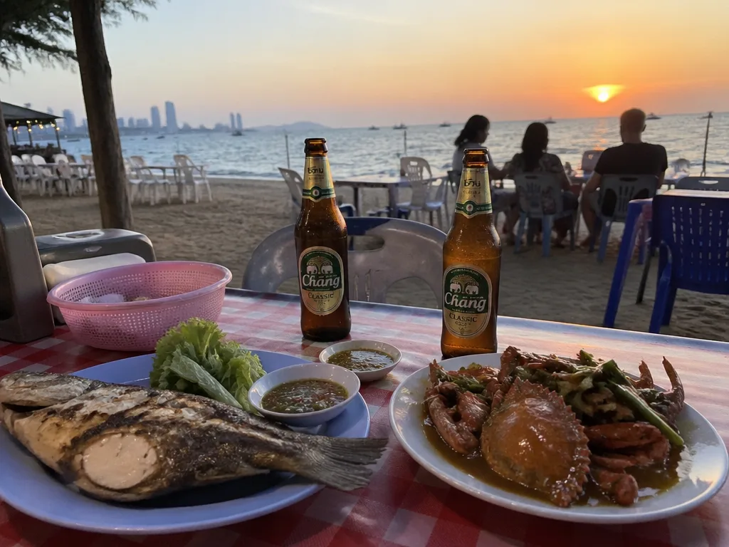 Pattaya Jomtien beach shack dinner spread