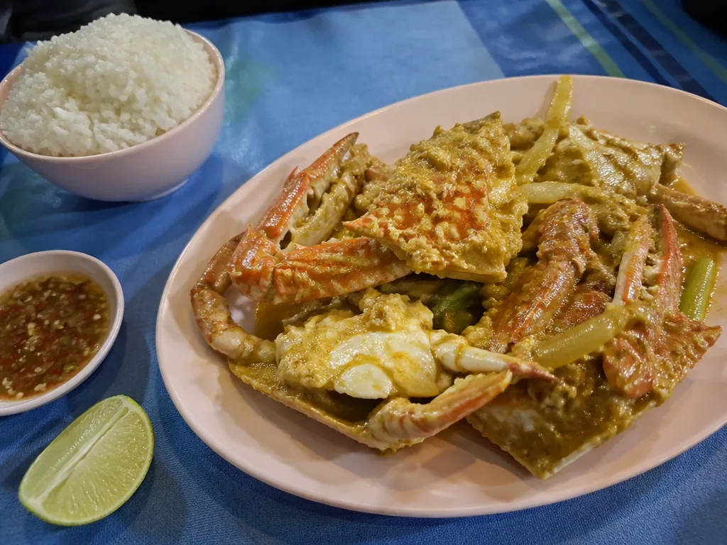 Crab curry plate at a Naklua seafood spot