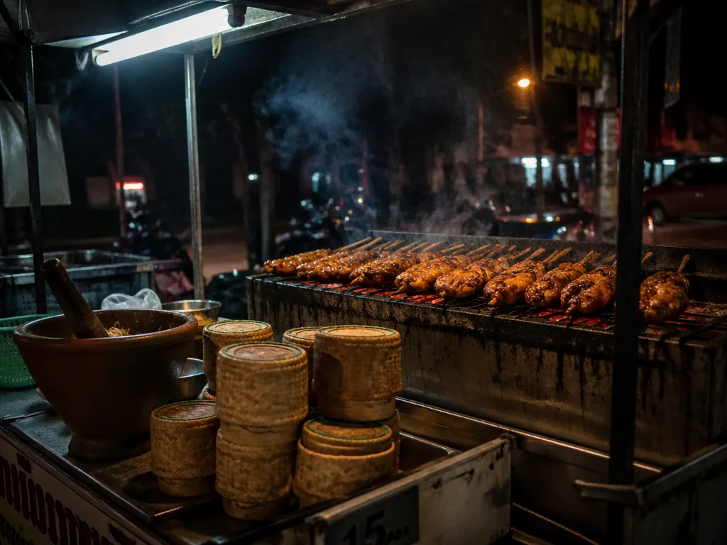 Isaan grilled chicken cart on a Pattaya soi