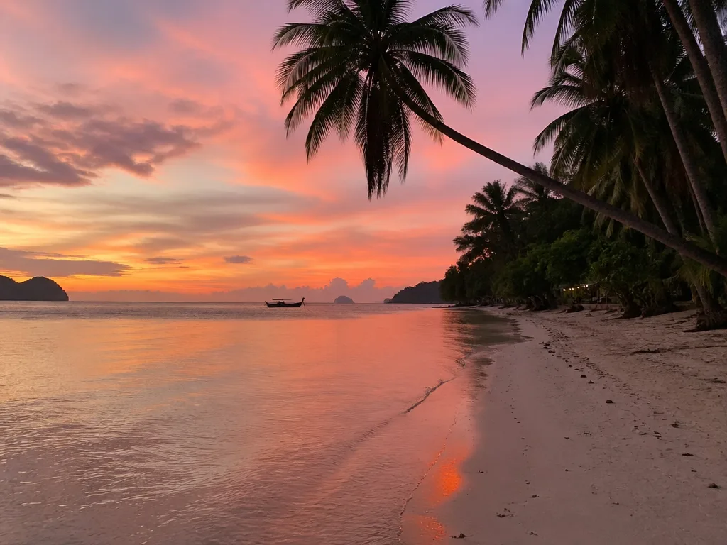Empty Long Beach sunset on Phi Phi Don island
