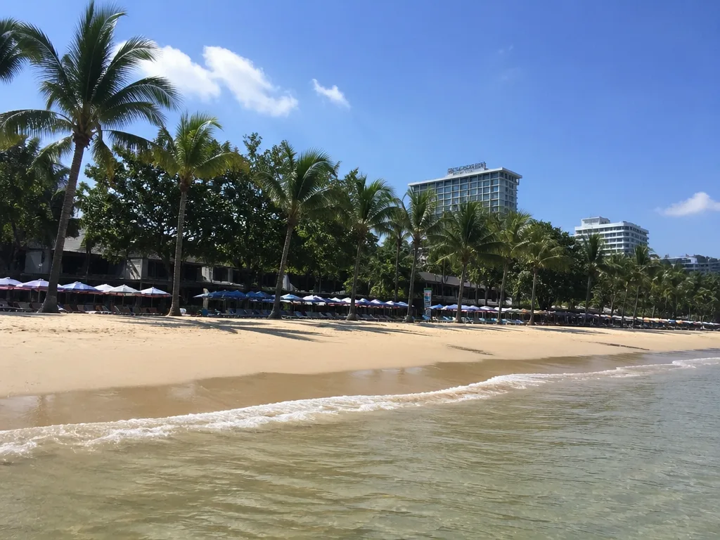 Patong Beach palm-lined sand with hotels behind
